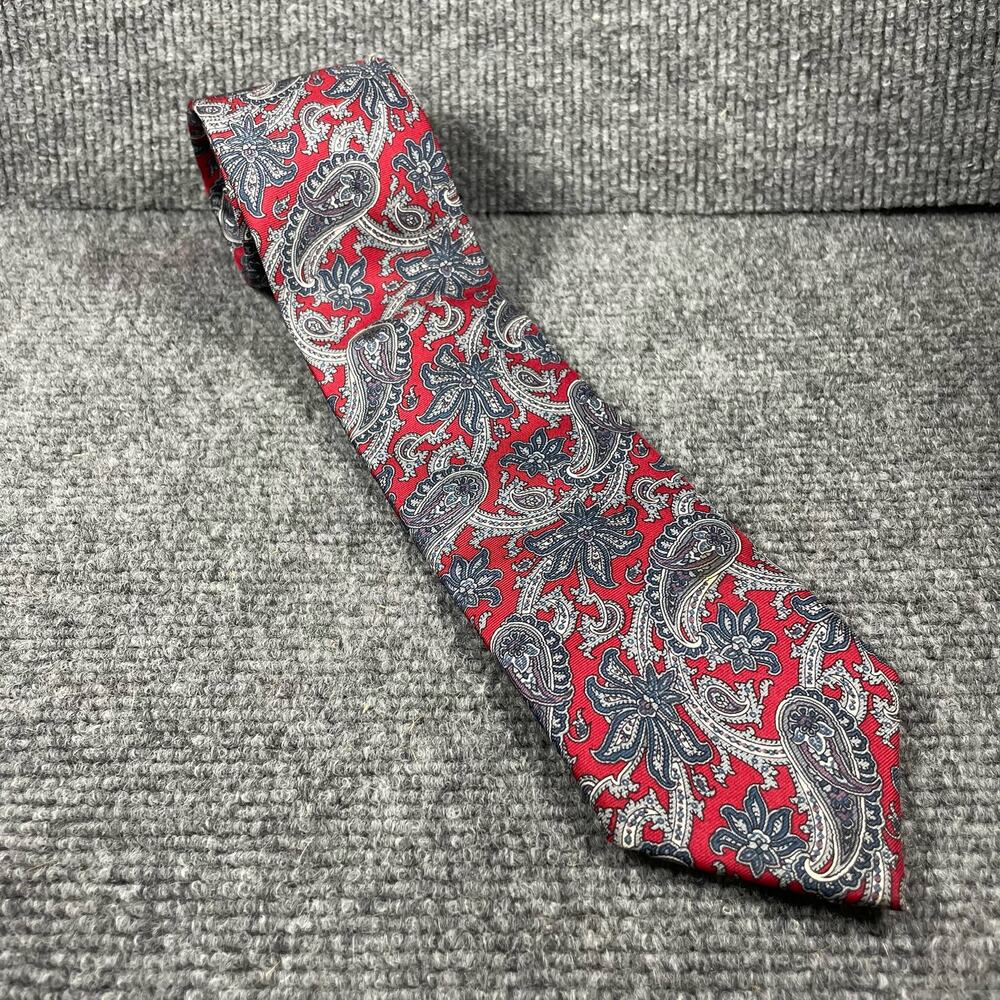 VTG Private Stock Neck Tie 3"X56" Red Paisley Allover Hand Made Silk In USA